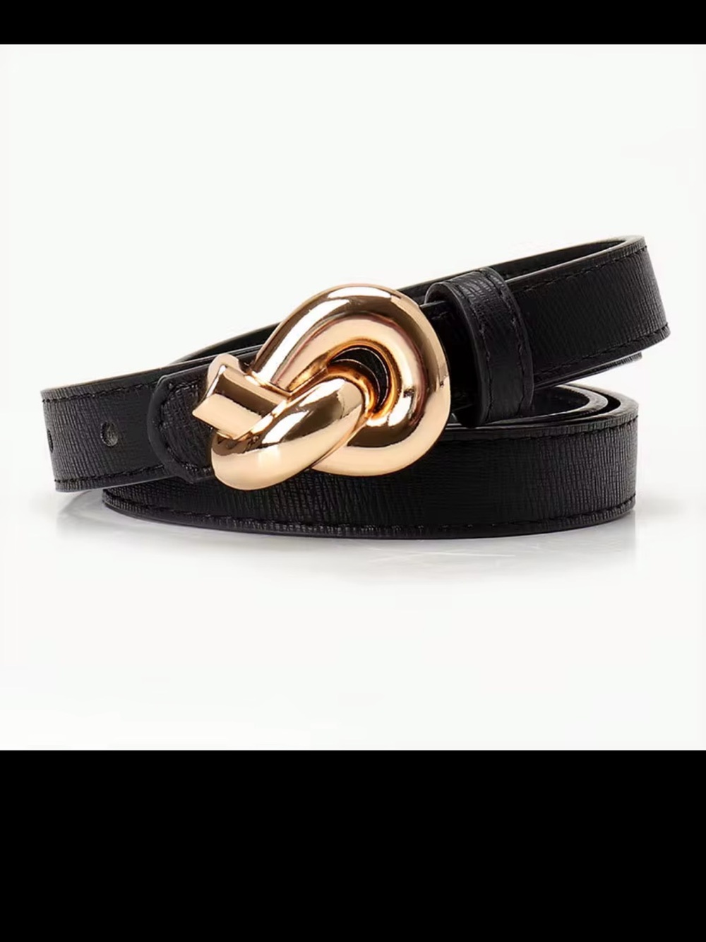 Black Women's Knot Buckle Beltt with Gold Accent